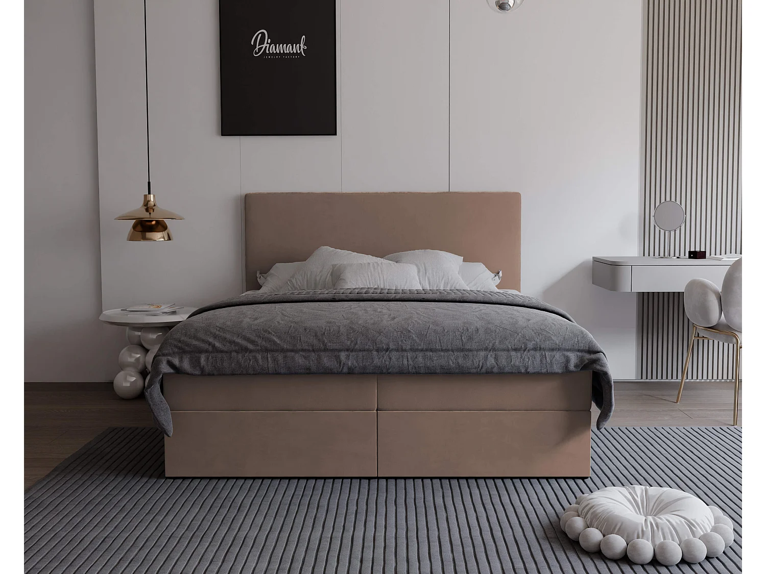 Lit continental rembourré avec surmatelas, marron - 120x200 - GIULIA