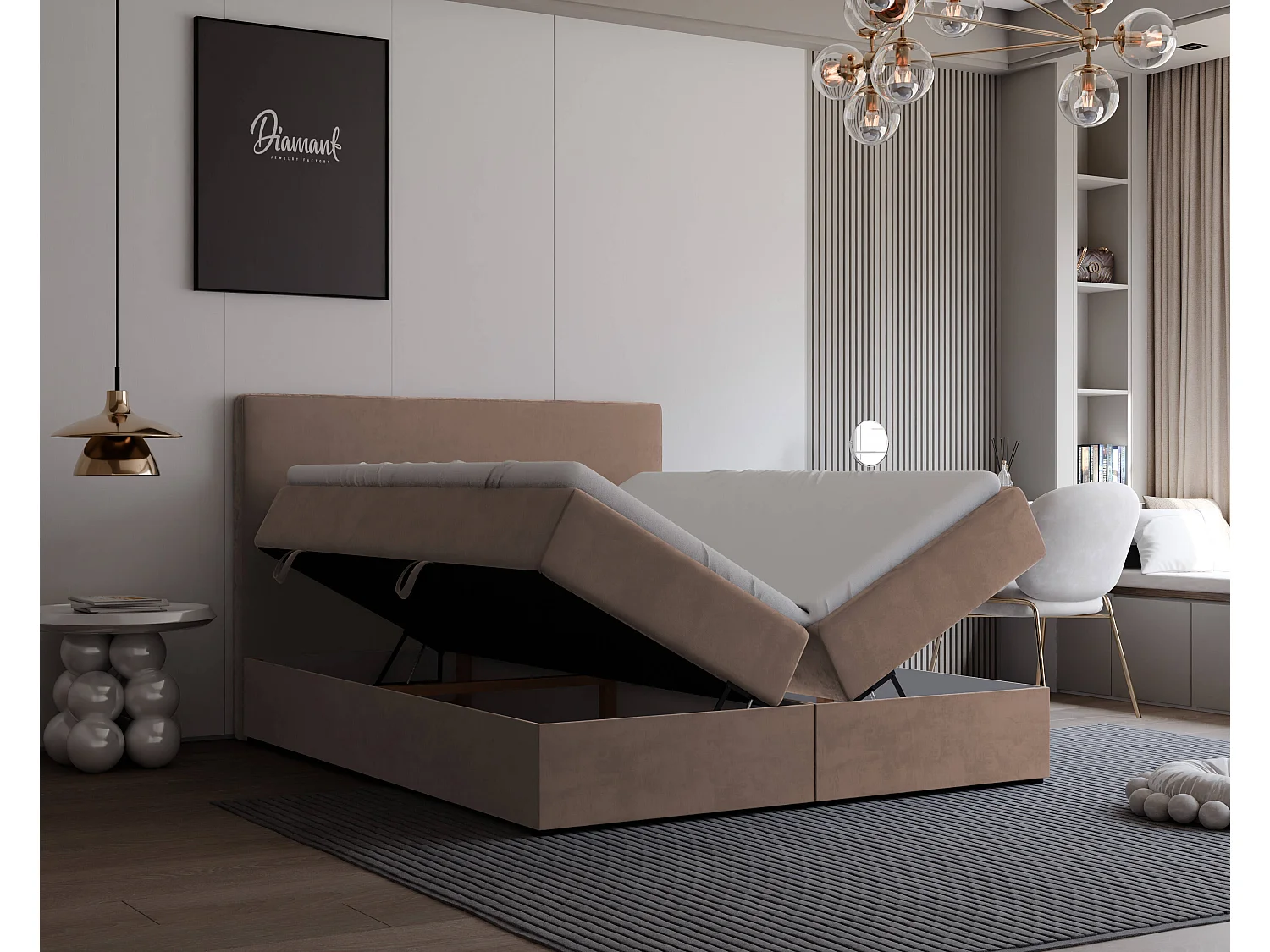 Lit continental rembourré avec surmatelas, marron - 120x200 - GIULIA