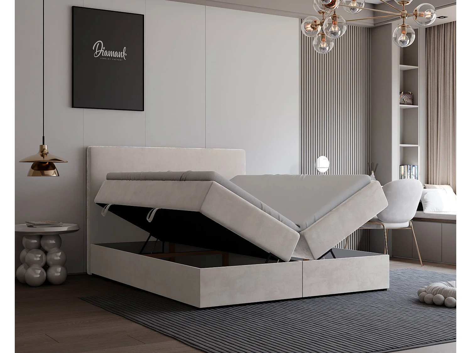 Lit continental rembourré avec surmatelas, beige - 120x200 - GIULIA