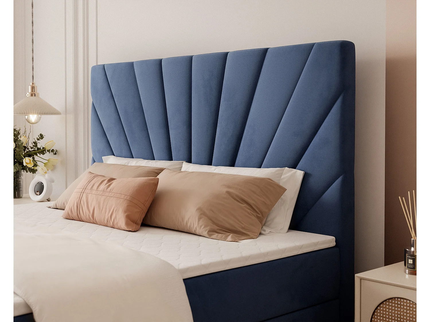 Lit continental rembourré avec surmatelas, bleu - 120x200 - OASIS