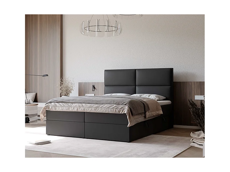 Lit continental rembourré avec surmatelas, noir  - 180x200 - ORFEO