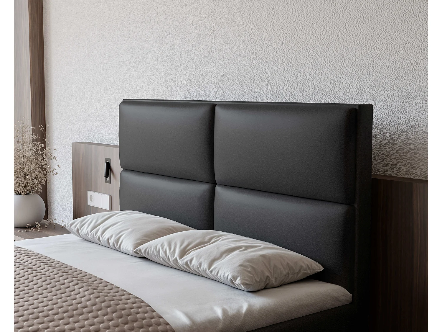 Lit continental rembourré avec surmatelas, noir  - 180x200 - ORFEO