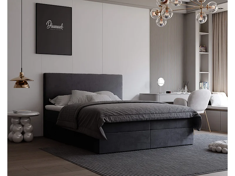 Lit continental rembourré avec surmatelas, gris anthracite - 160x200 - GIULIA