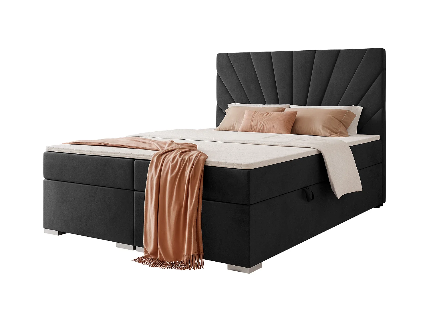 Lit continental rembourré avec surmatelas, noir - 120x200 - OASIS