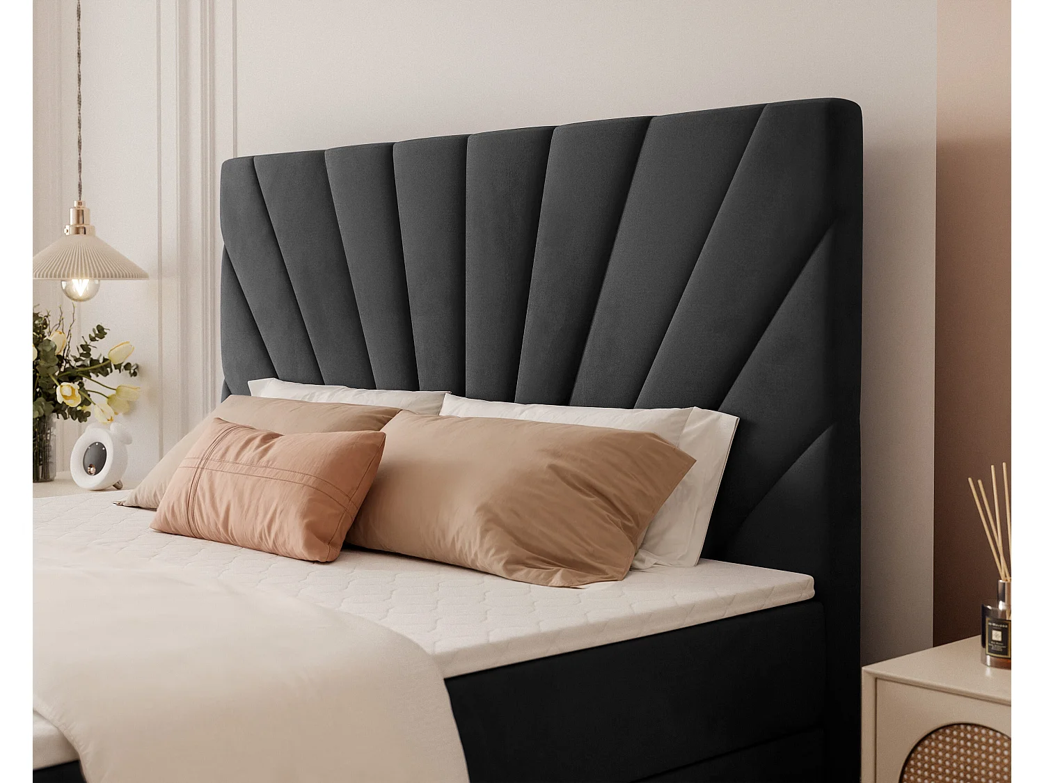 Lit continental rembourré avec surmatelas, noir - 120x200 - OASIS