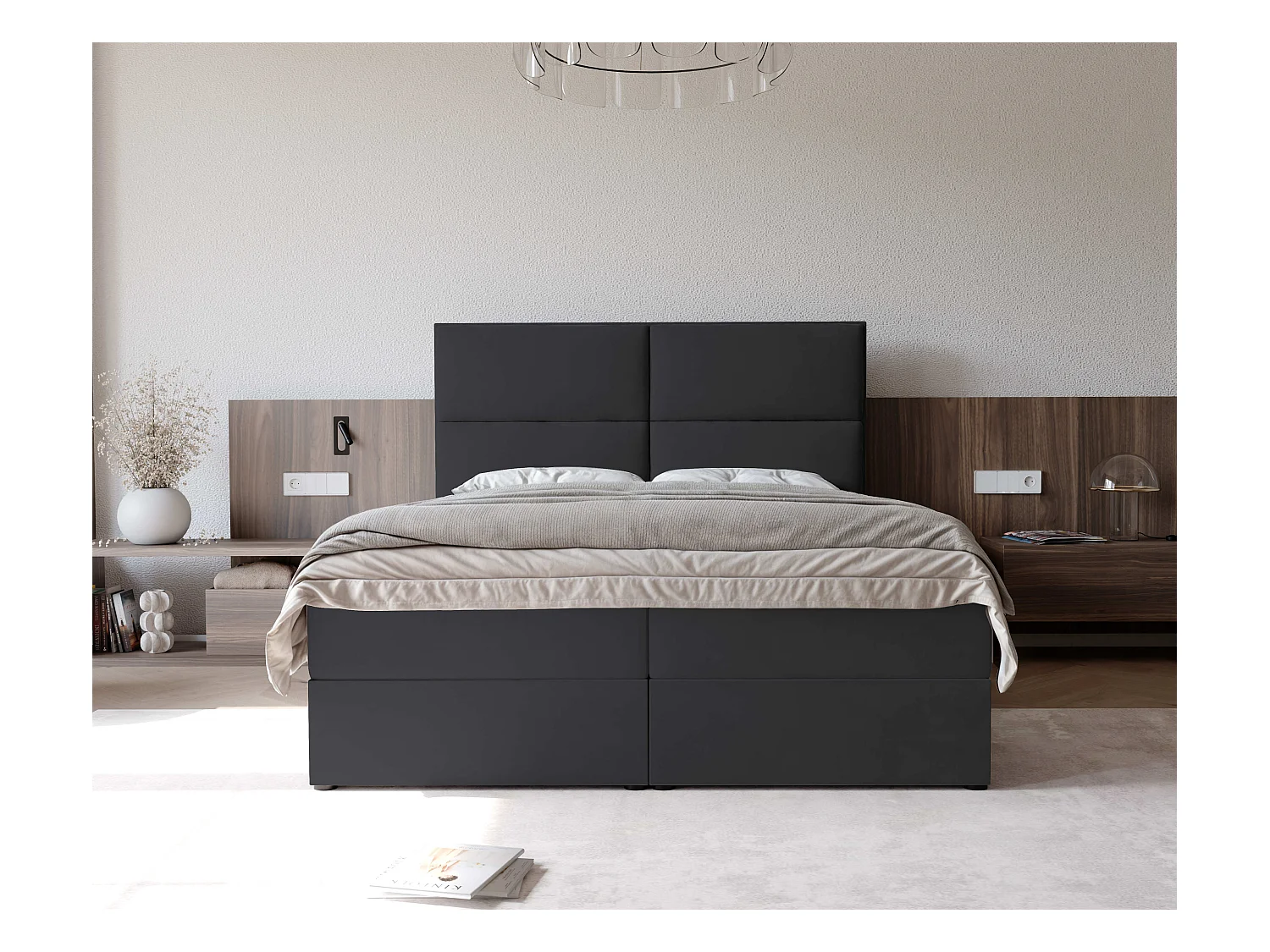 Lit continental rembourré avec surmatelas, gris anthracite - 120x200 - ORFEO