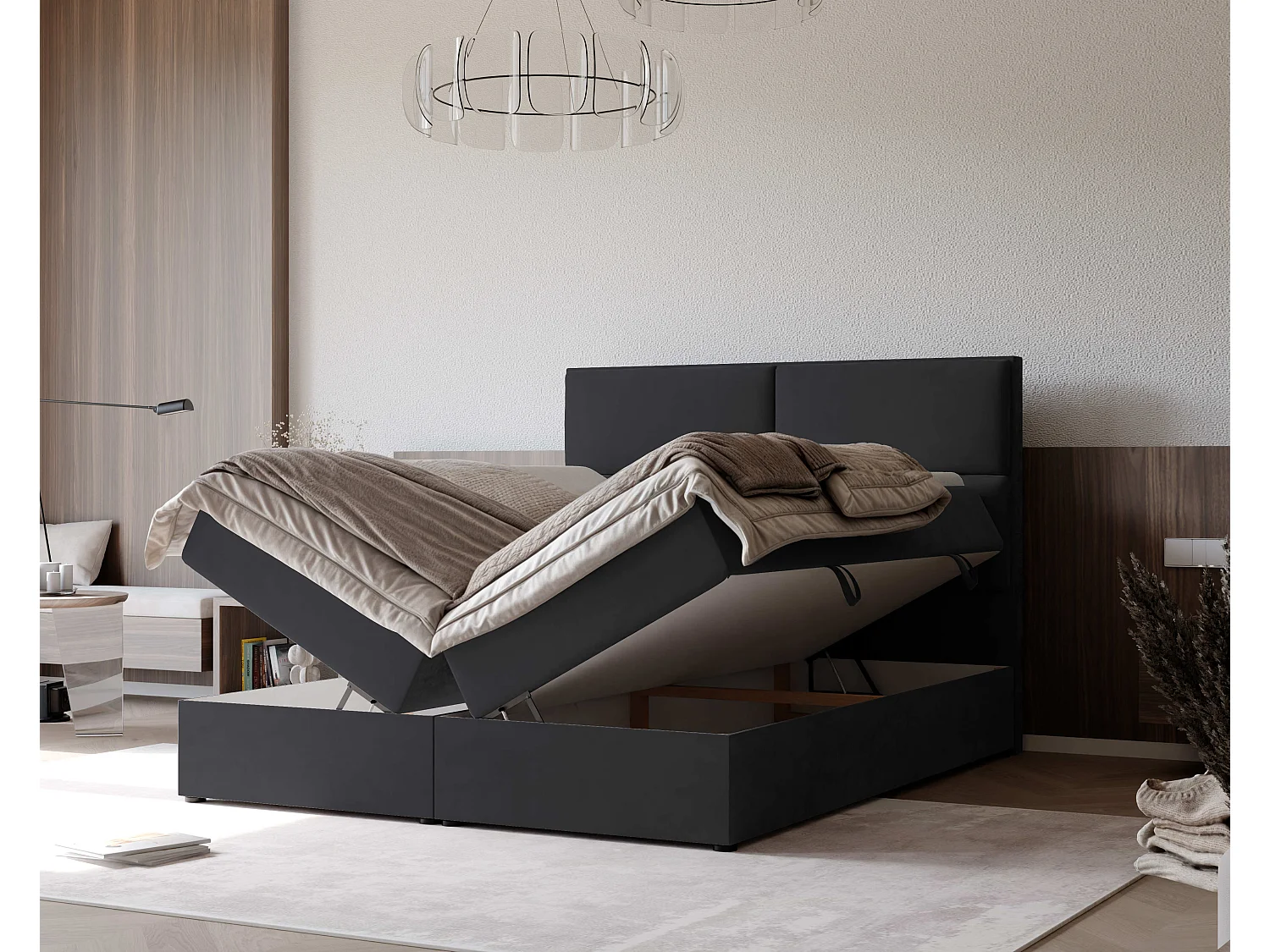 Lit continental rembourré avec surmatelas, gris anthracite - 120x200 - ORFEO