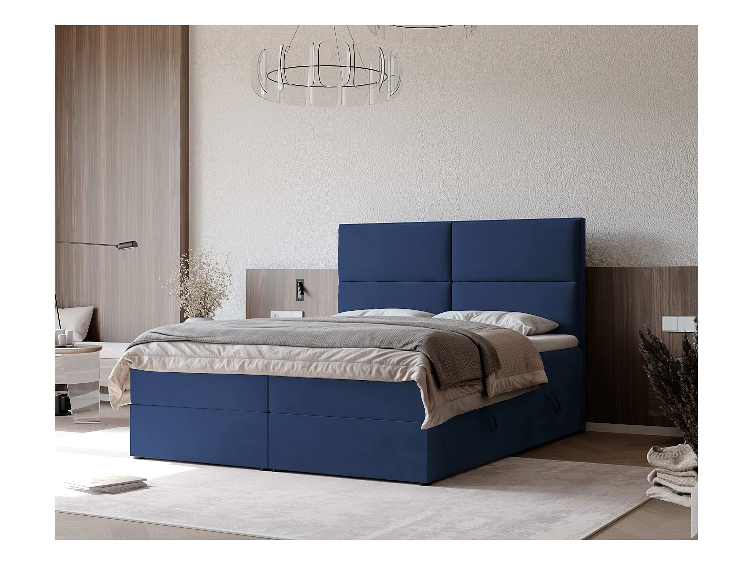 Lit continental rembourré avec surmatelas, bleu - 180x200 - ORFEO