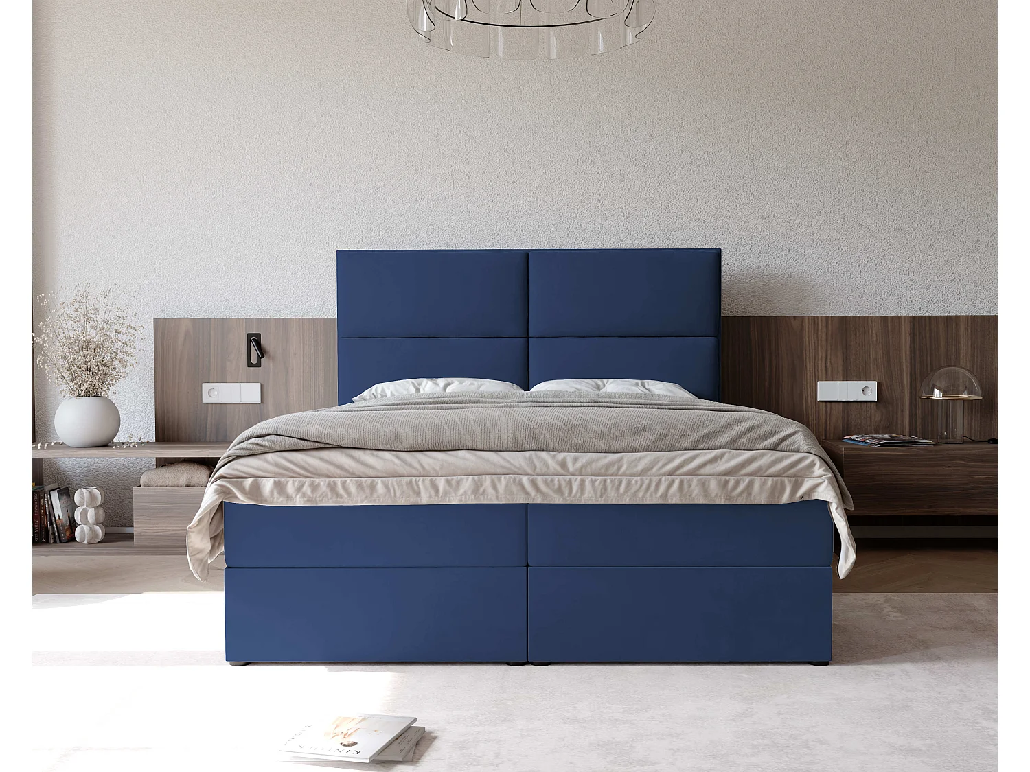 Lit continental rembourré avec surmatelas, bleu - 180x200 - ORFEO