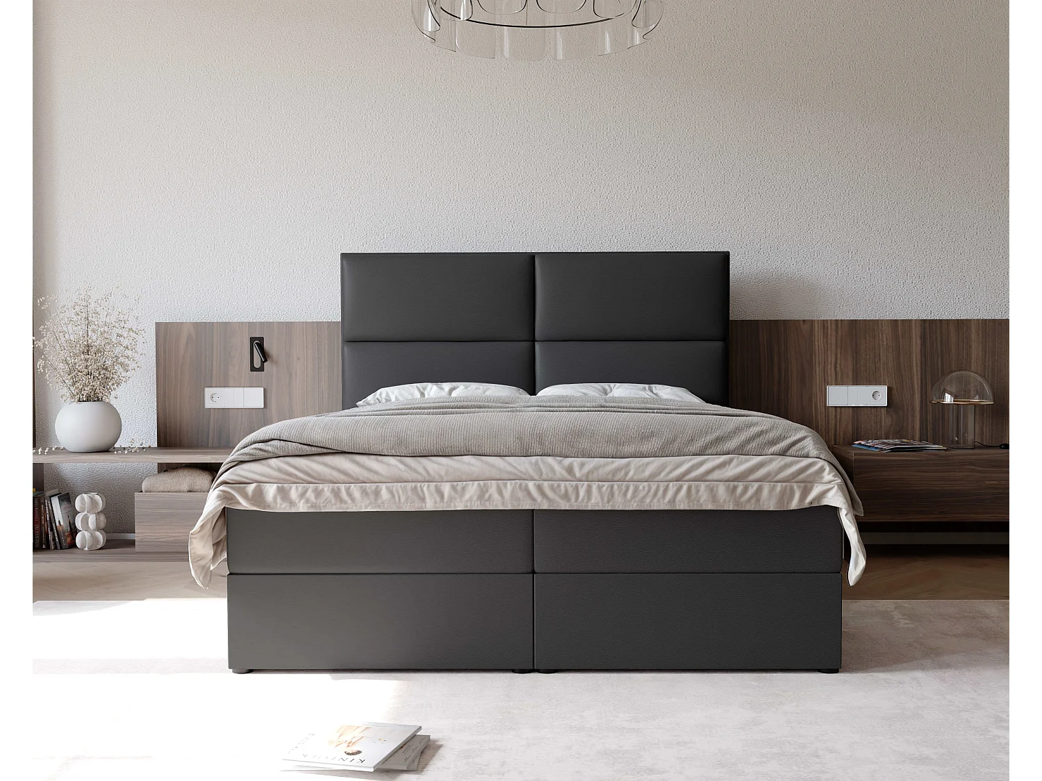 Lit continental rembourré avec surmatelas, noir  - 160x200 - ORFEO