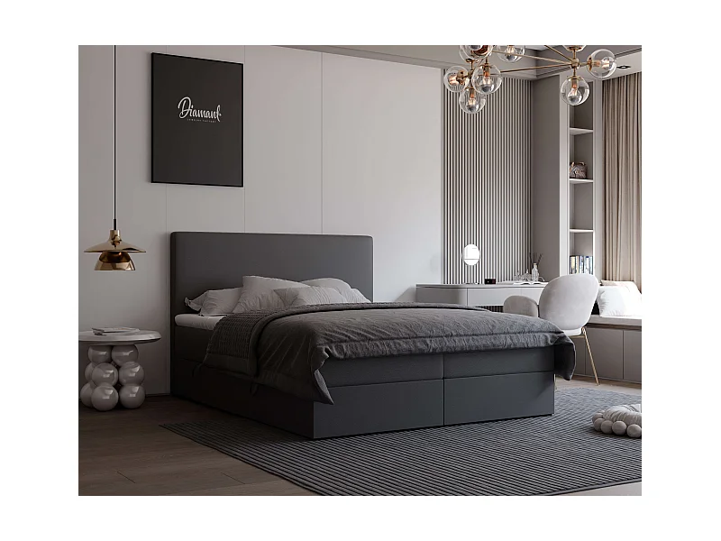 Lit continental rembourré avec surmatelas, noir  - 120x200 - GIULIA