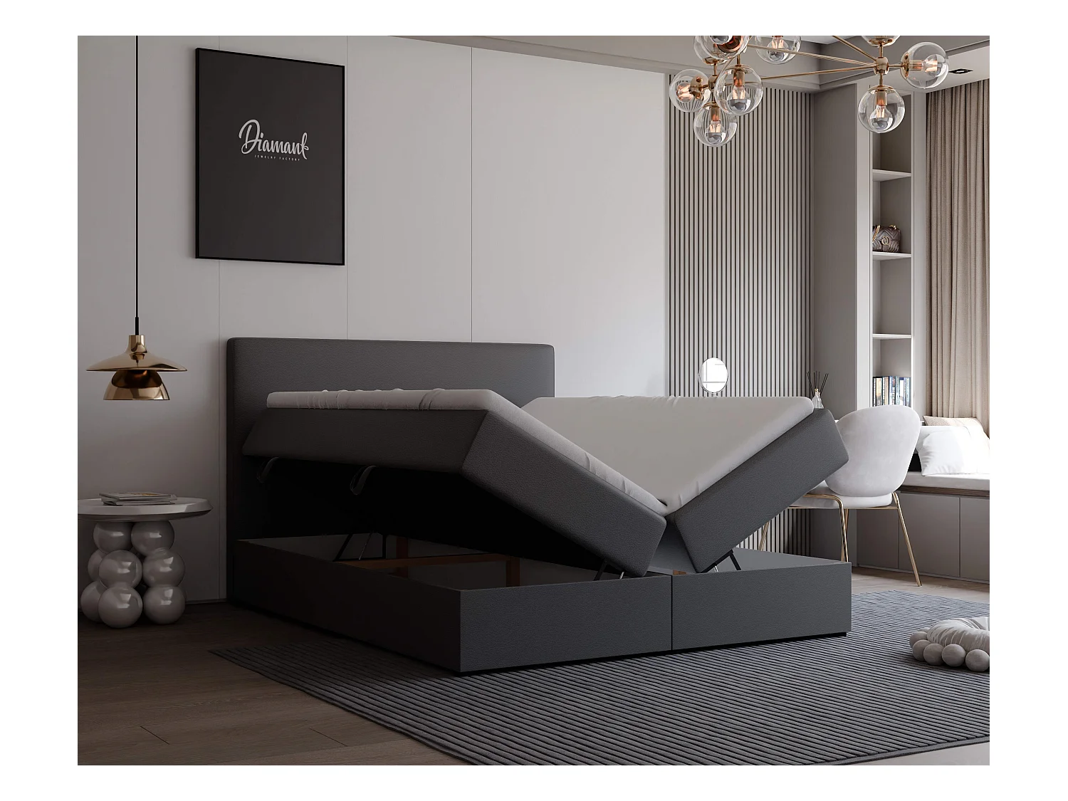 Lit continental rembourré avec surmatelas, noir  - 120x200 - GIULIA