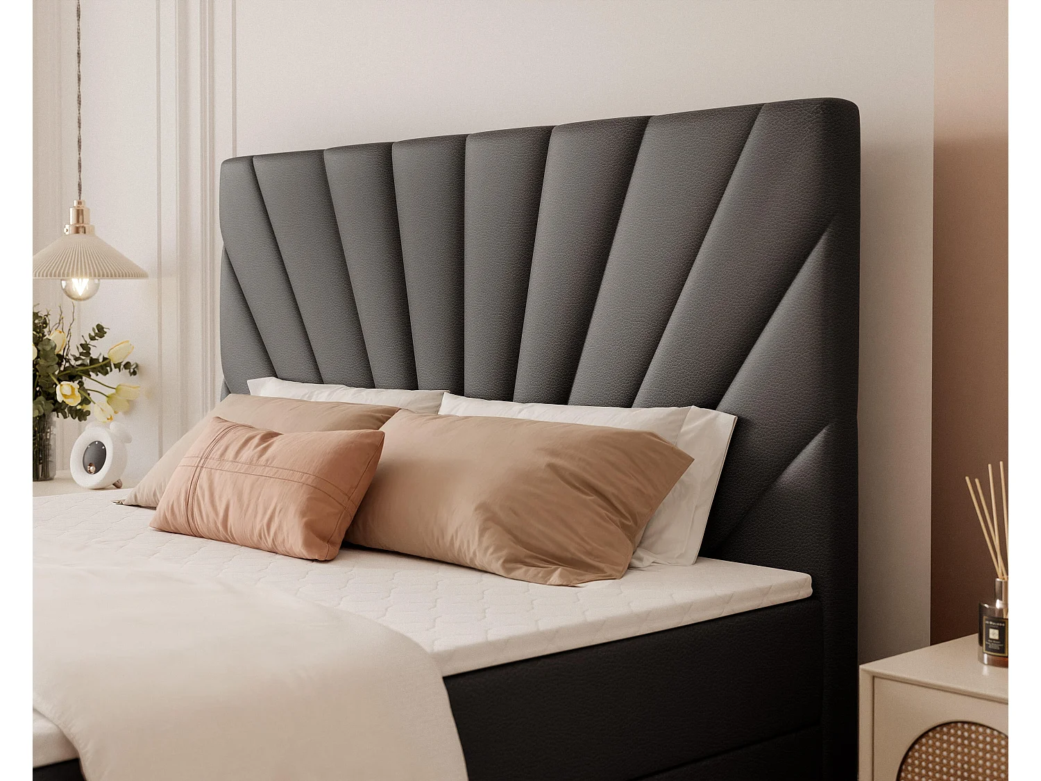 Lit continental rembourré avec surmatelas, noir  - 120x200 - OASIS