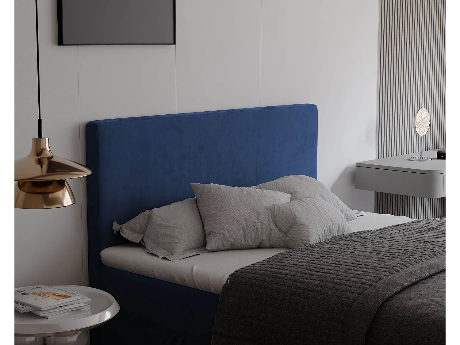 Lit continental rembourré avec surmatelas, bleu - 180x200 - GIULIA