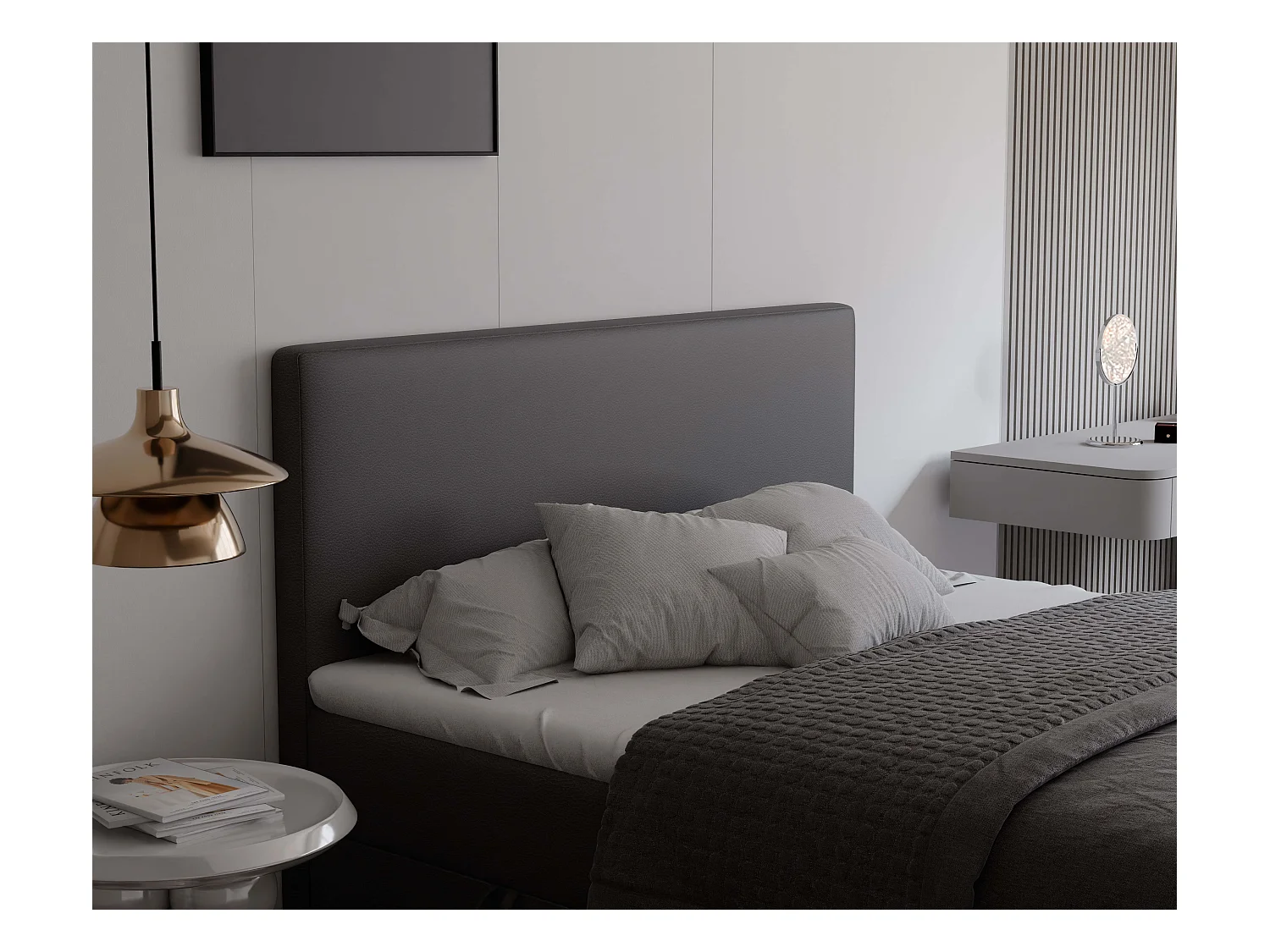 Lit continental rembourré avec surmatelas, noir  - 180x200 - GIULIA