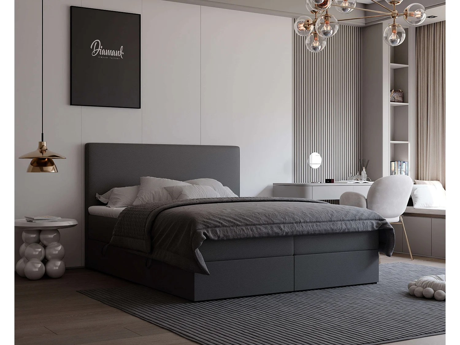 Lit continental rembourré avec surmatelas, noir  - 180x200 - GIULIA