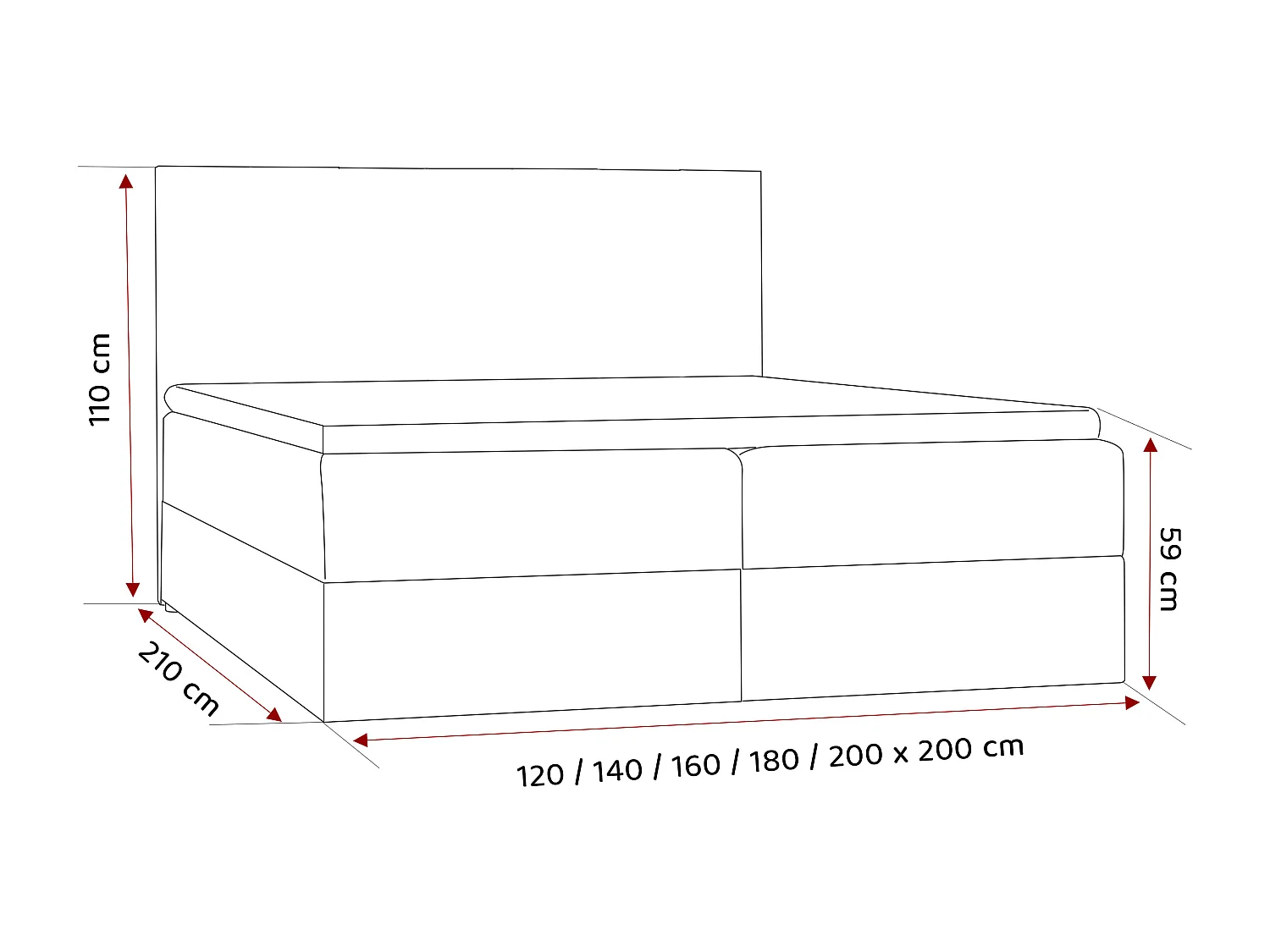 Lit continental rembourré avec surmatelas, blanc  - 180x200 - GIULIA