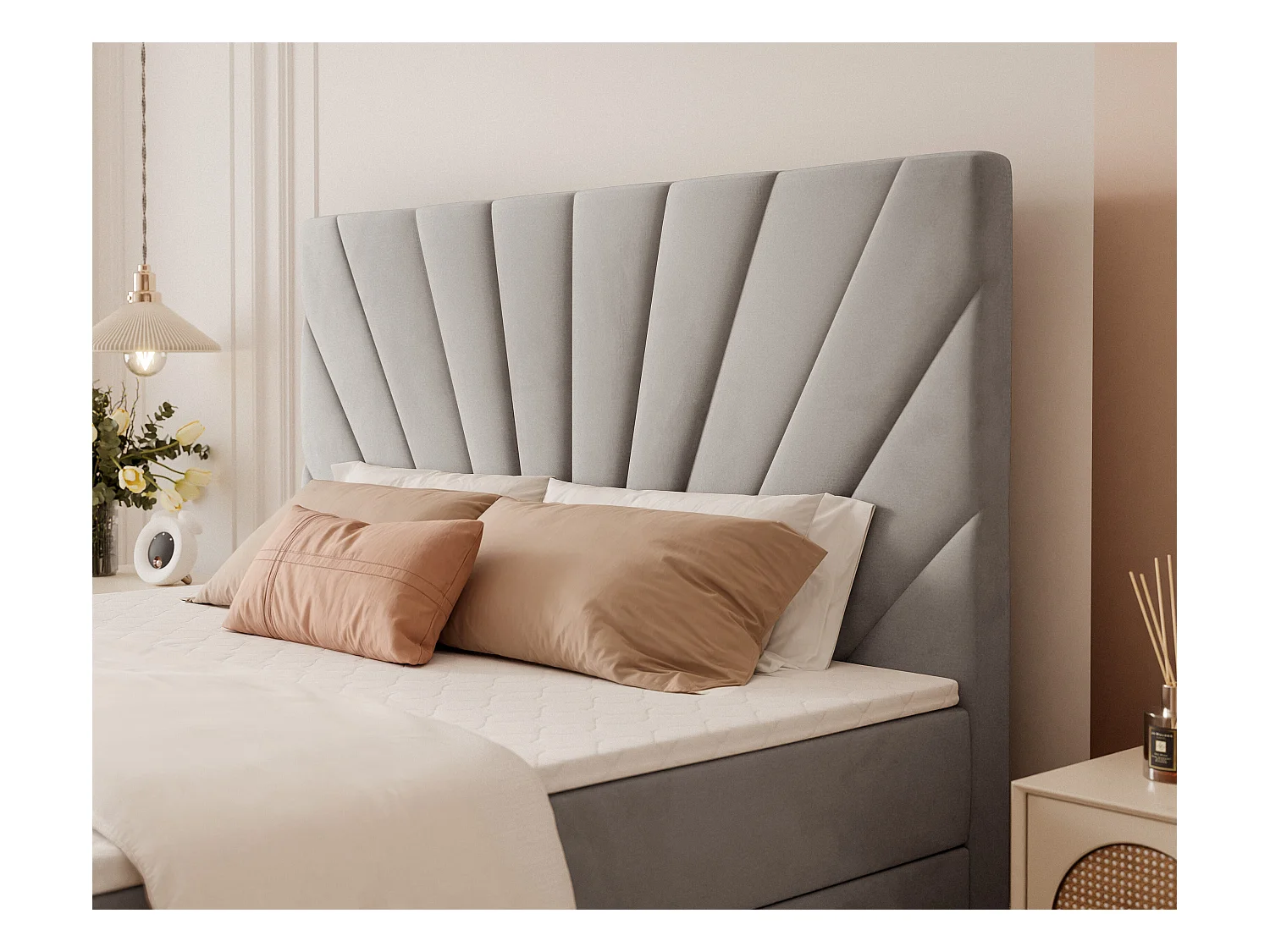 Lit continental rembourré avec surmatelas, gris clair - 160x200 - OASIS