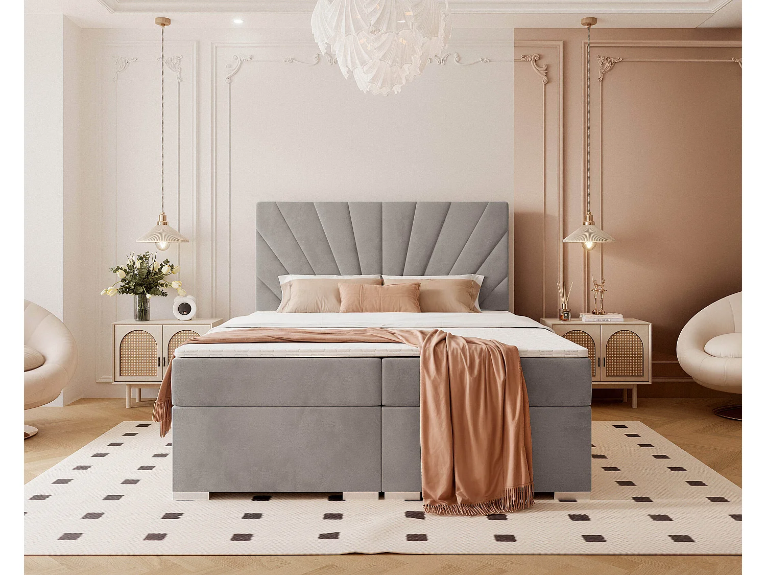 Lit continental rembourré avec surmatelas, gris clair - 160x200 - OASIS