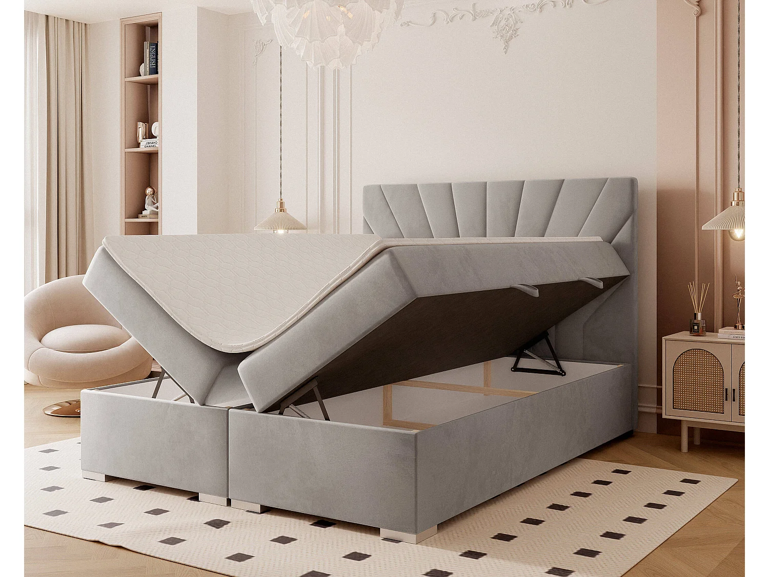 Lit continental rembourré avec surmatelas, gris clair - 160x200 - OASIS