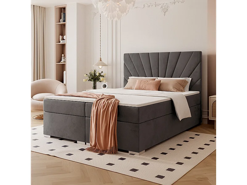 Lit continental rembourré avec surmatelas, gris anthracite - 180x200 - OASIS