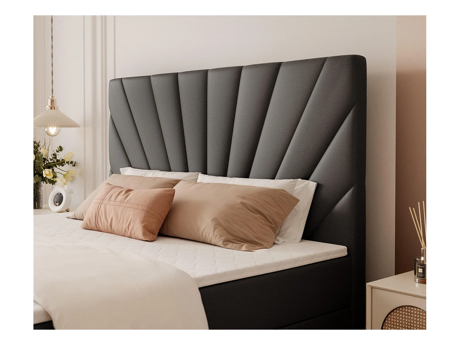 Lit continental rembourré avec surmatelas, noir  - 180x200 - OASIS