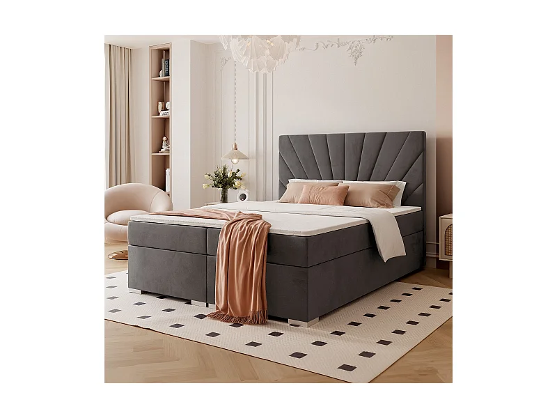 Lit continental rembourré avec surmatelas, gris anthracite - 200x200 - OASIS