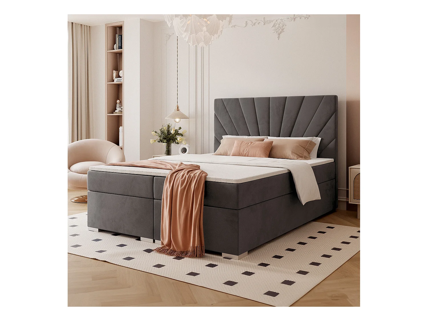 Lit continental rembourré avec surmatelas, gris anthracite - 200x200 - OASIS