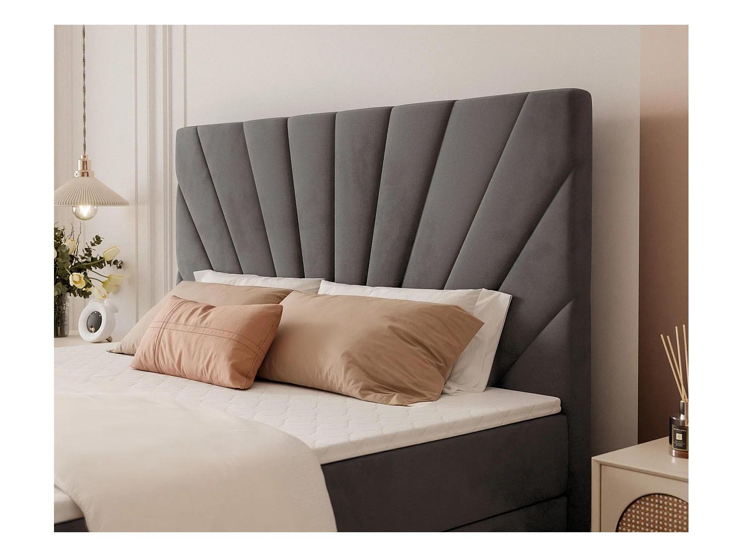 Lit continental rembourré avec surmatelas, gris anthracite - 200x200 - OASIS