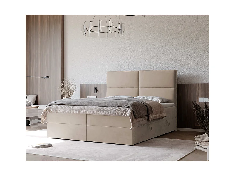 Lit continental rembourré avec surmatelas, crème - 200x200 - ORFEO