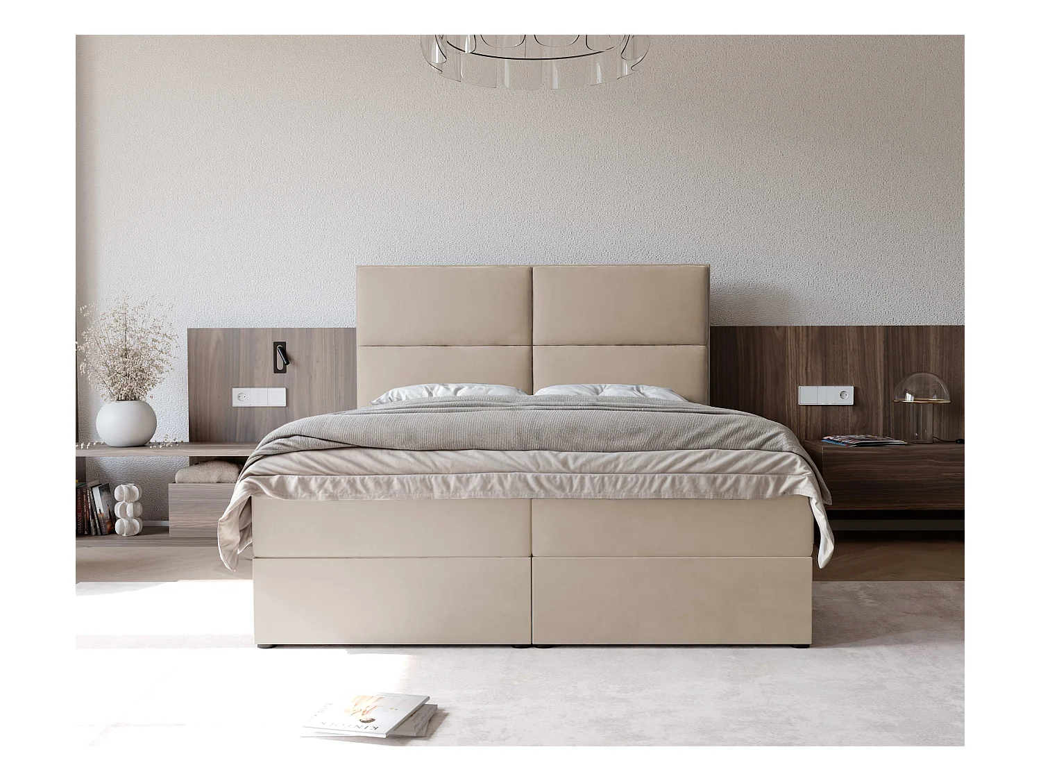 Lit continental rembourré avec surmatelas, crème - 200x200 - ORFEO
