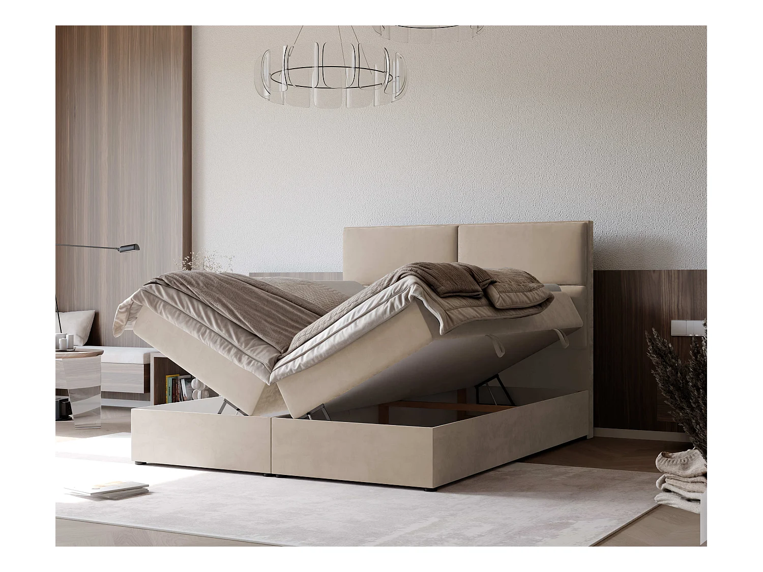 Lit continental rembourré avec surmatelas, crème - 200x200 - ORFEO