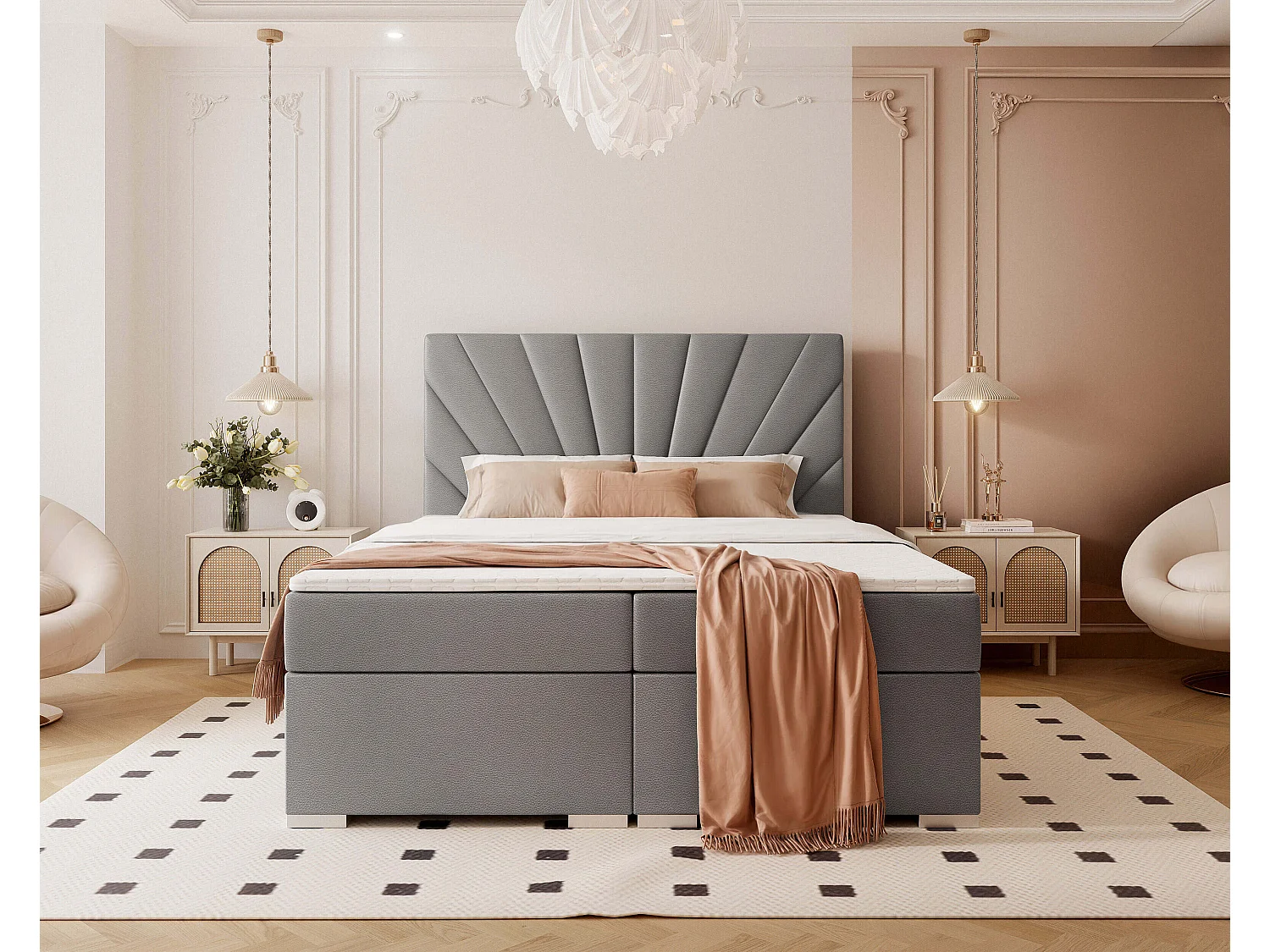 Lit continental rembourré avec surmatelas, gris  - 120x200 - OASIS