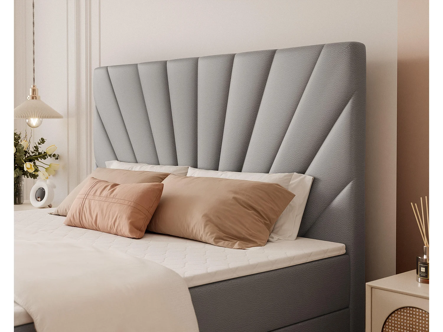 Lit continental rembourré avec surmatelas, gris  - 120x200 - OASIS