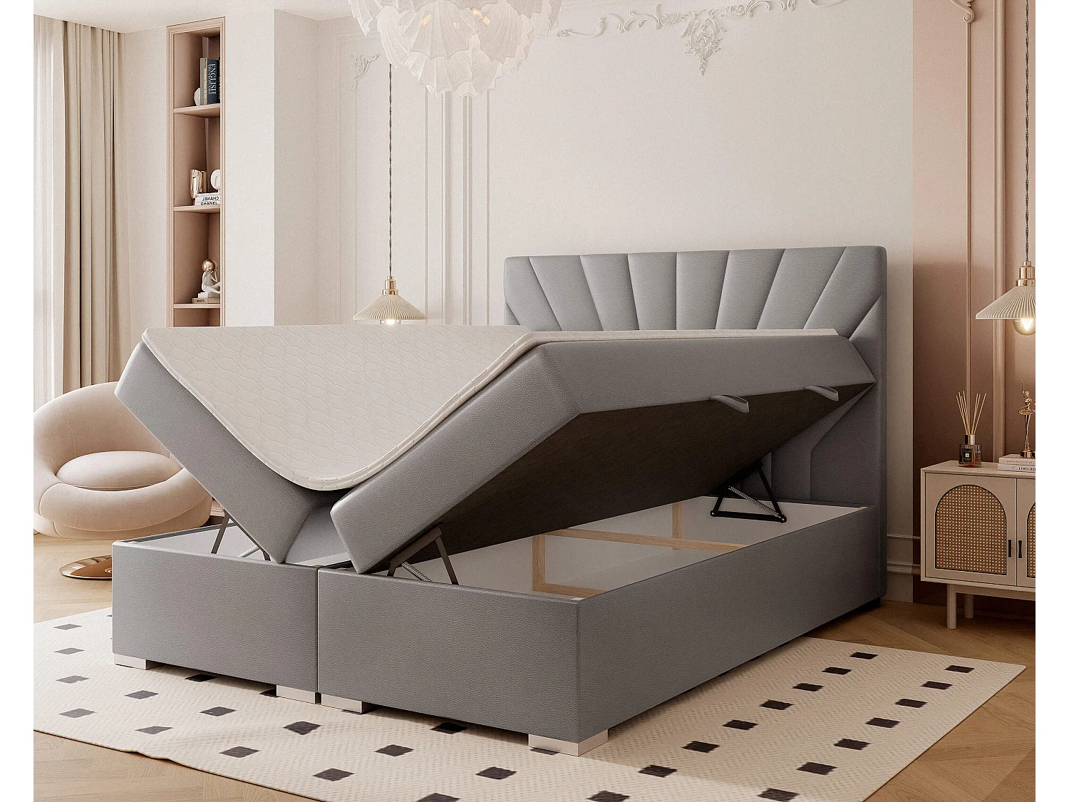 Lit continental rembourré avec surmatelas, gris  - 120x200 - OASIS