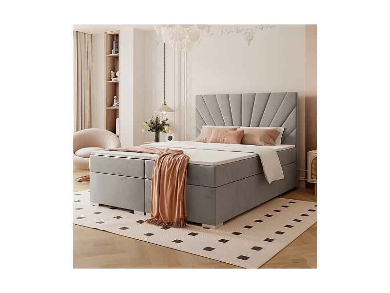 Lit continental rembourré avec surmatelas, gris clair - 200x200 - OASIS