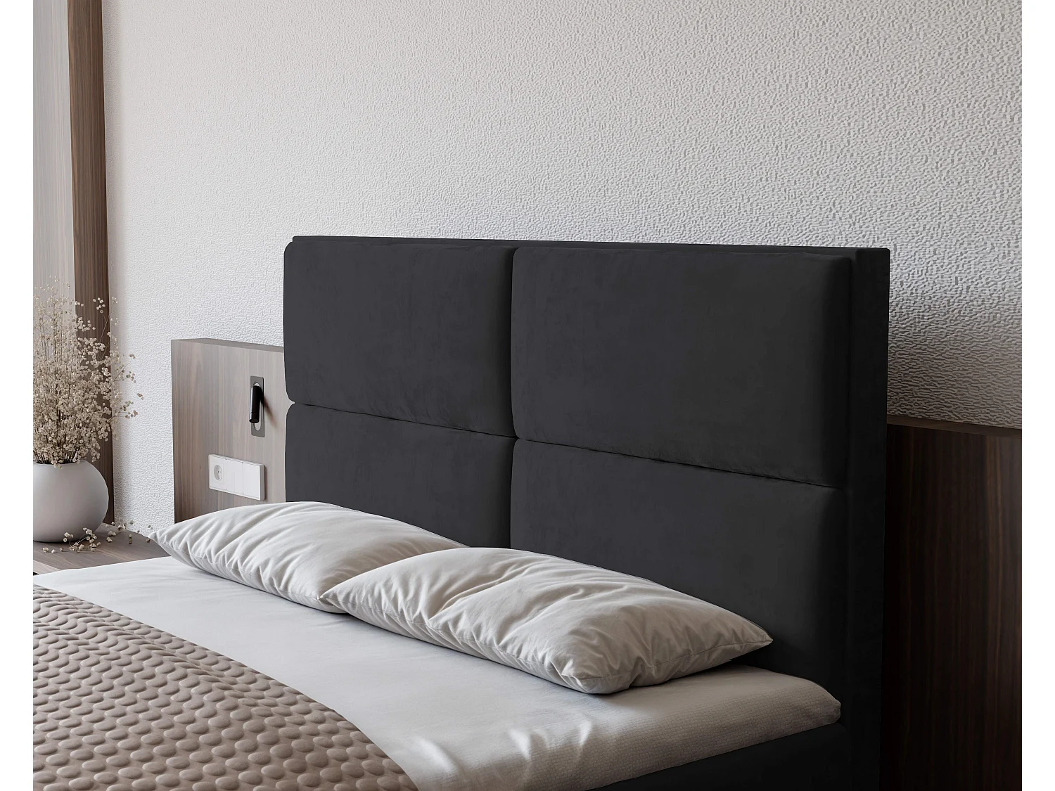 Lit continental rembourré avec surmatelas, gris anthracite - 140x200 - ORFEO