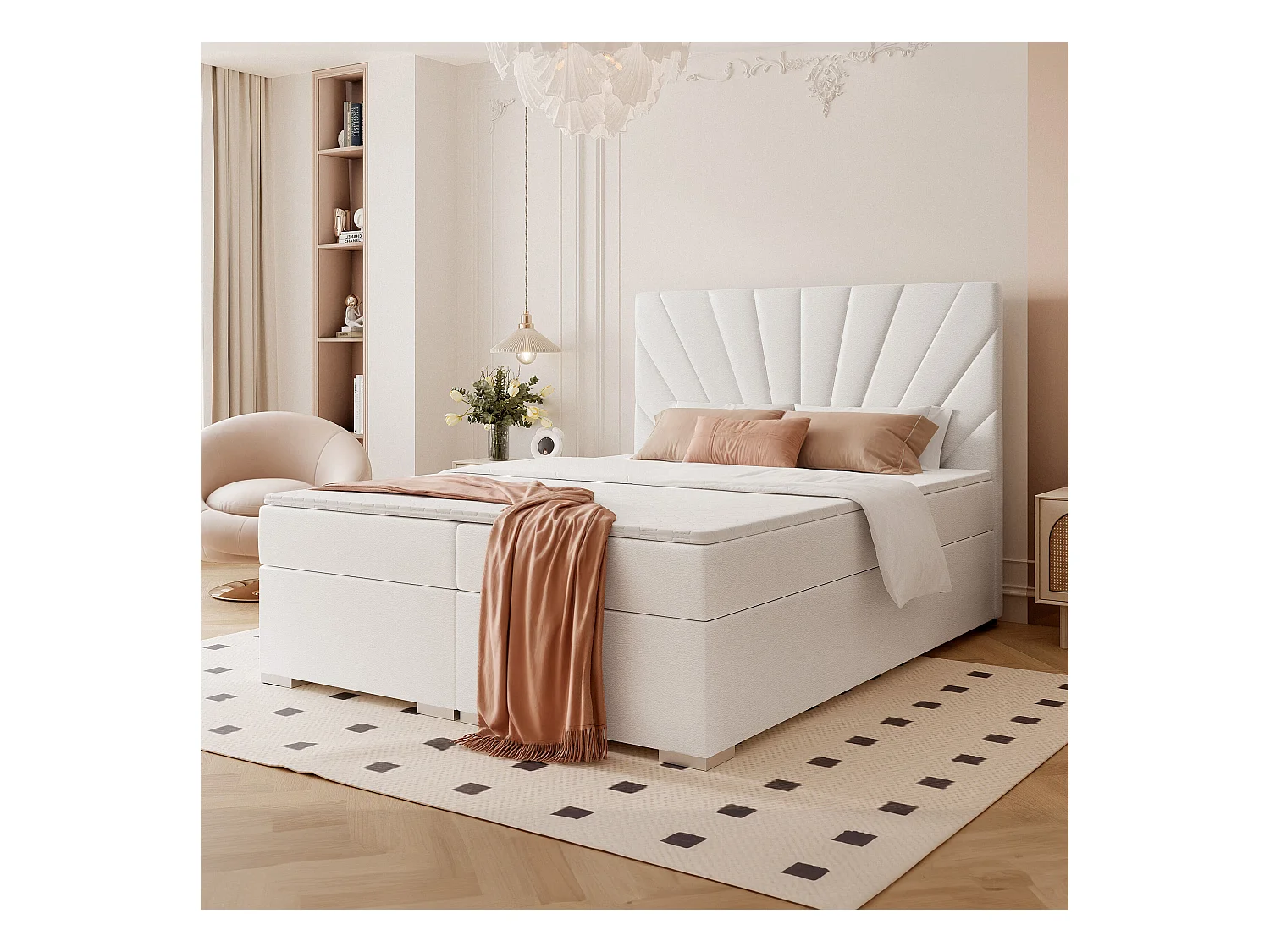 Lit continental rembourré avec surmatelas, blanc  - 180x200 - OASIS