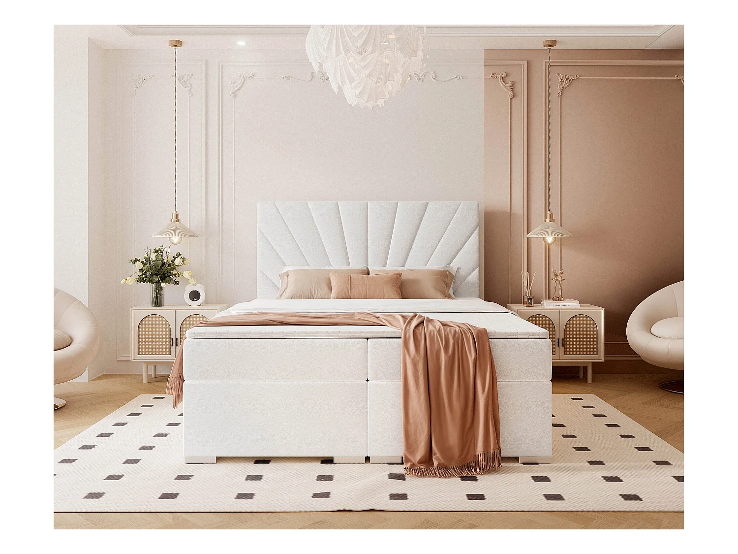 Lit continental rembourré avec surmatelas, blanc  - 180x200 - OASIS