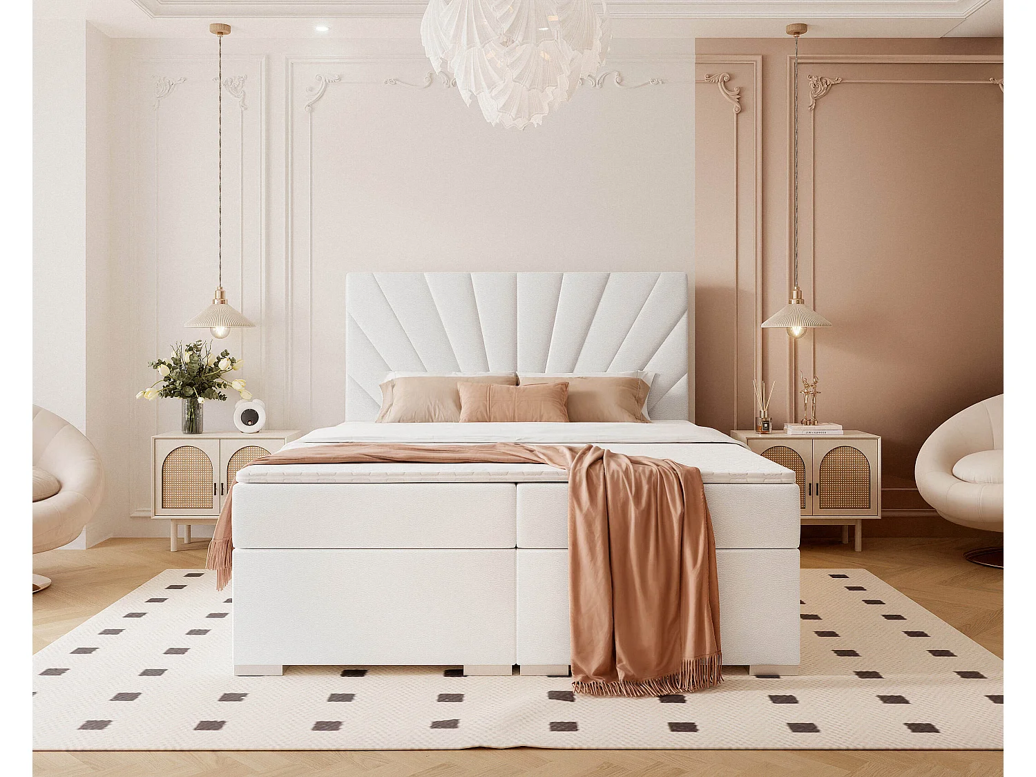 Lit continental rembourré avec surmatelas, blanc  - 180x200 - OASIS