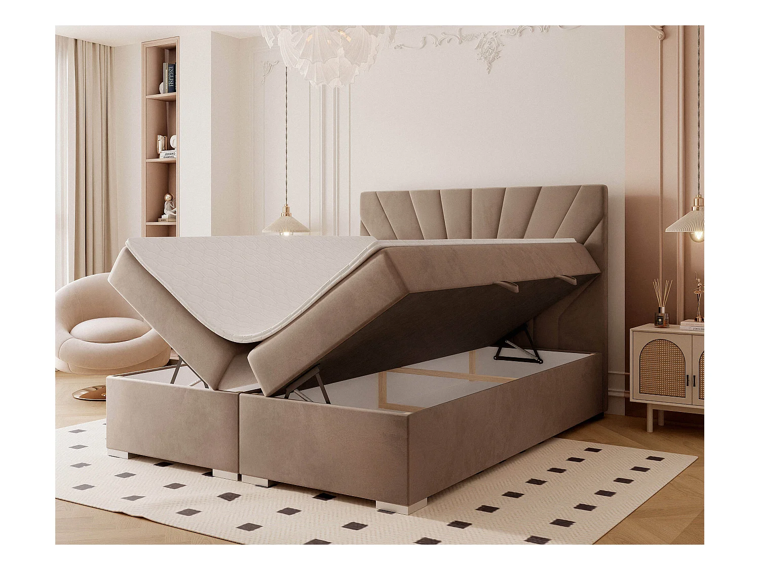 Lit continental rembourré avec surmatelas, marron - 140x200 - OASIS