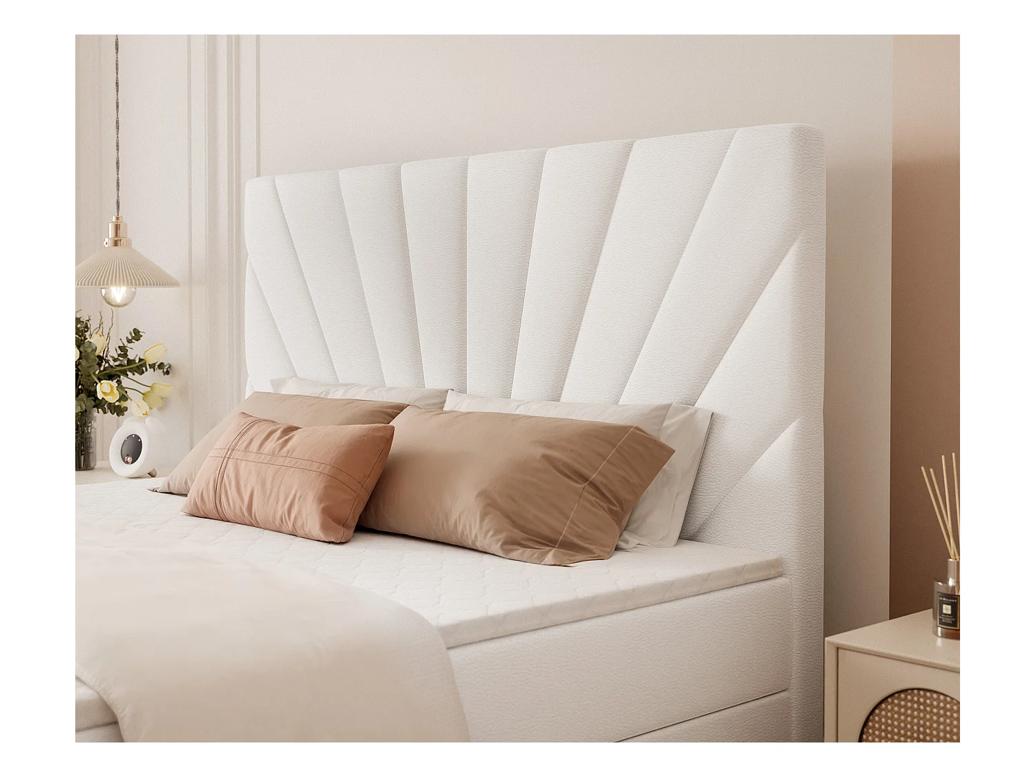 Continentaal bed met gestoffeerd matras, wit - 160x200