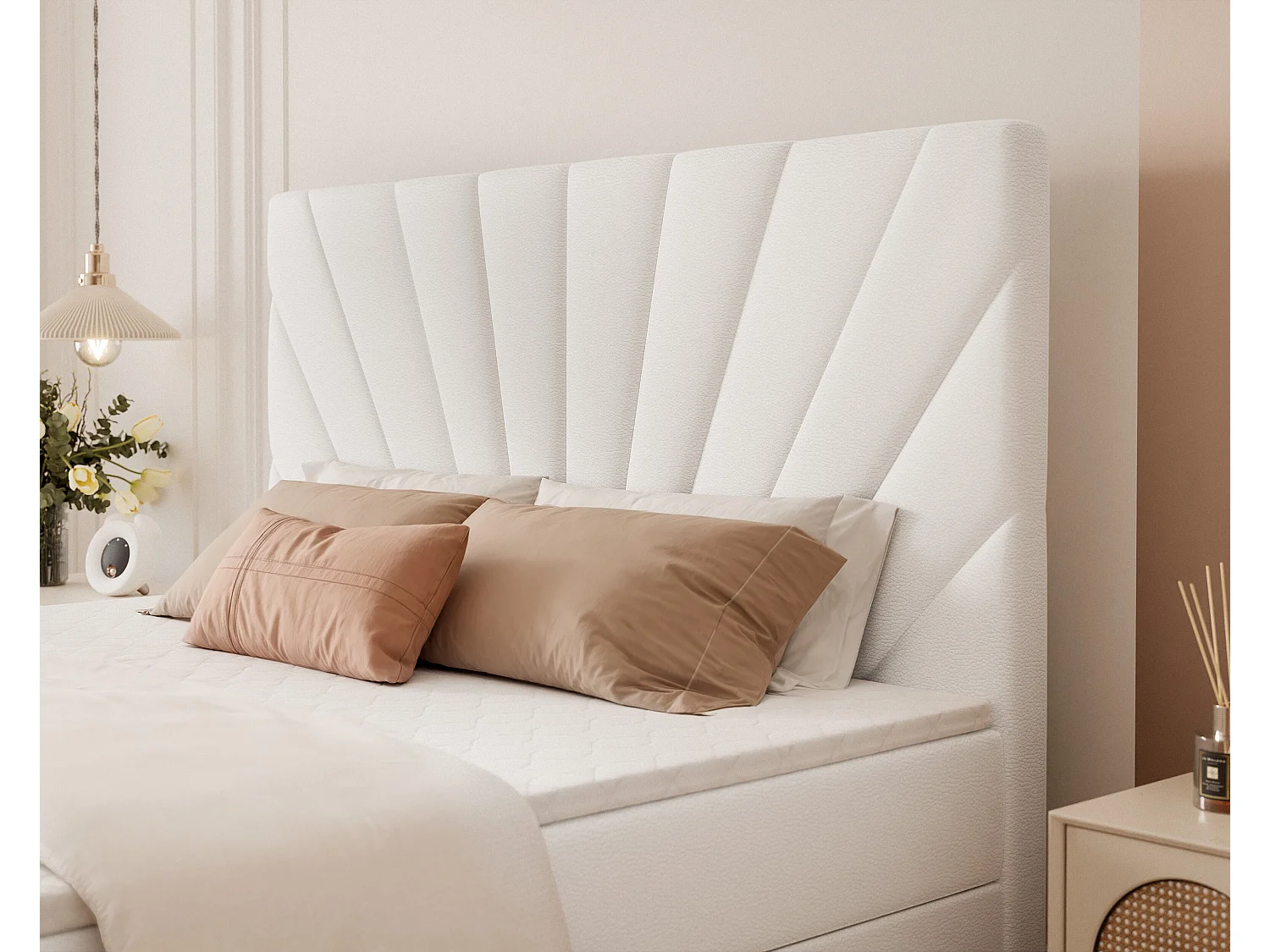 Lit continental rembourré avec surmatelas, blanc  - 160x200 - OASIS