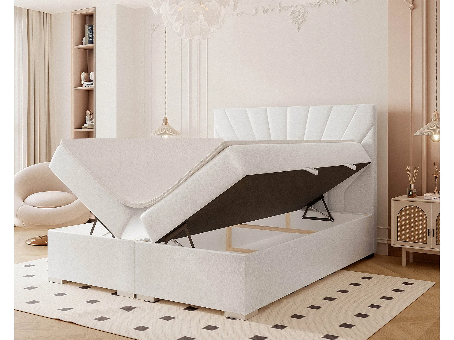 Lit continental rembourré avec surmatelas, blanc  - 160x200 - OASIS