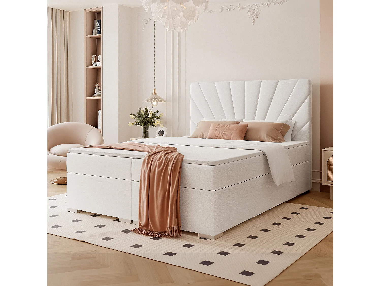 Lit continental rembourré avec surmatelas, blanc  - 200x200 - OASIS