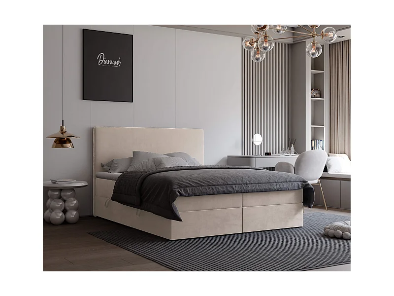 Lit continental rembourré avec surmatelas, crème - 200x200 - GIULIA