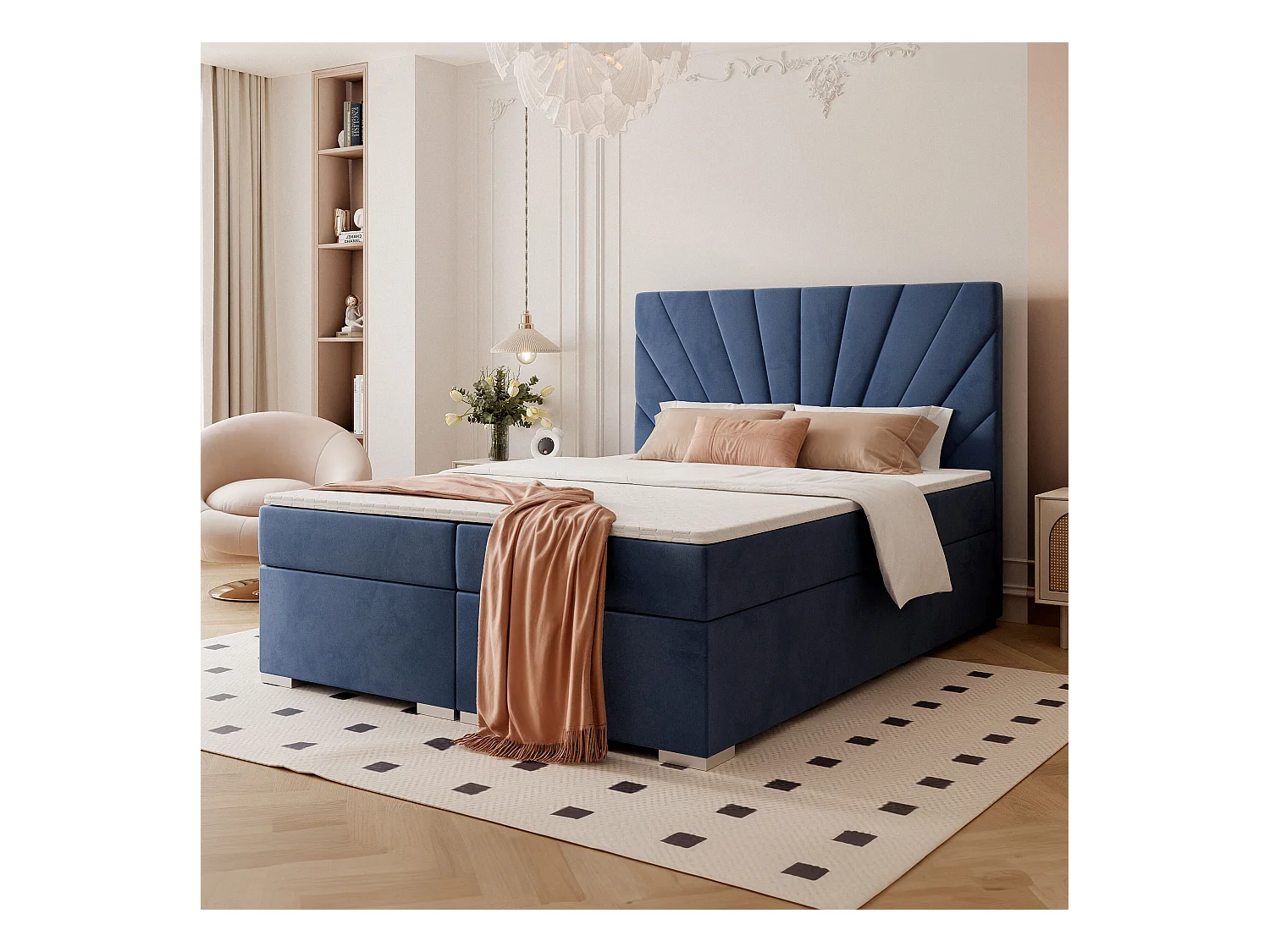 Continentaal bed met gestoffeerd matras, blauw - 180x200