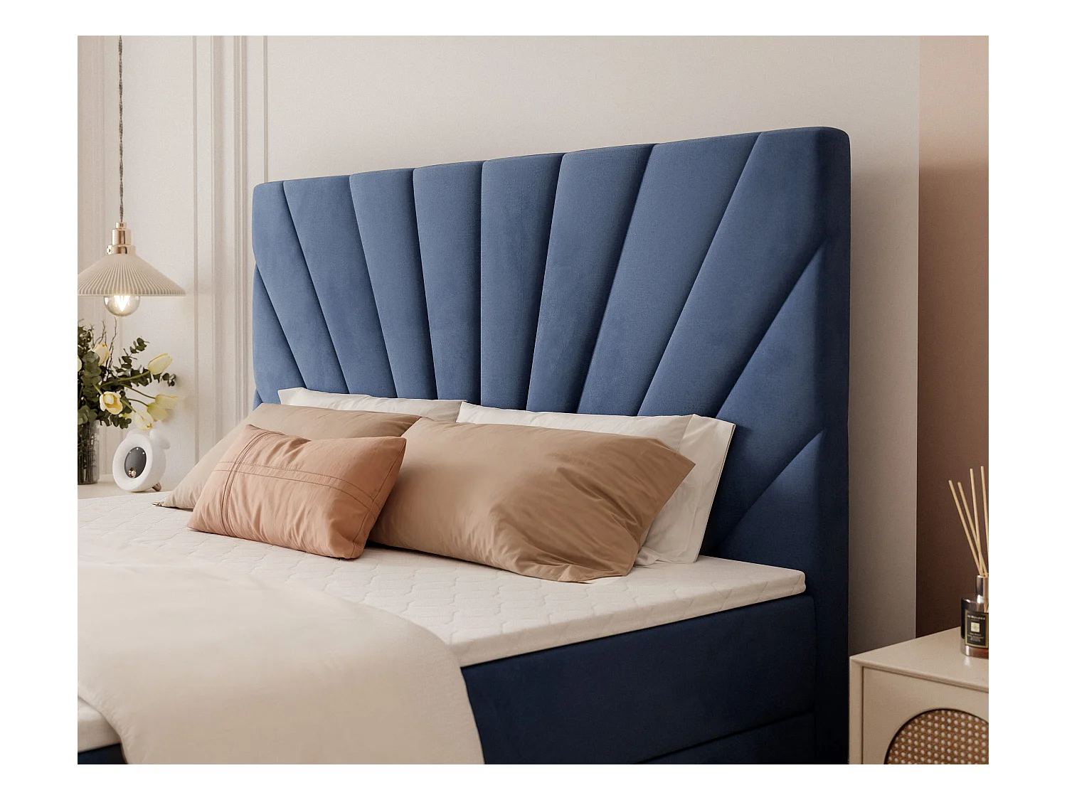 Lit continental rembourré avec surmatelas, bleu - 180x200 - OASIS