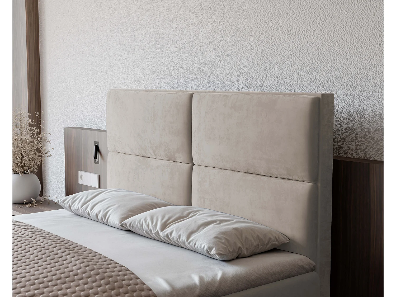 Lit continental rembourré avec surmatelas, beige - 120x200 - ORFEO