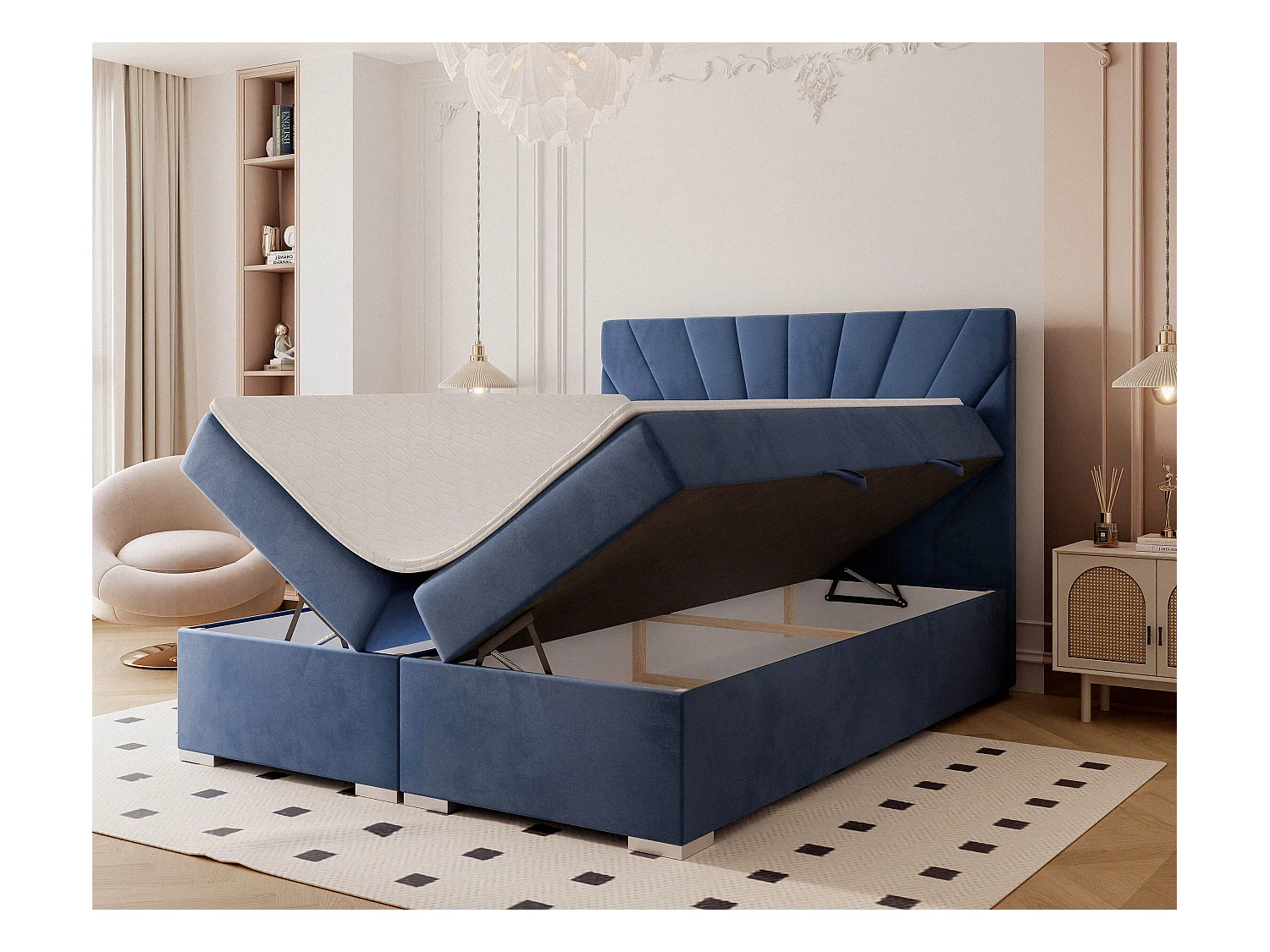 Lit continental rembourré avec surmatelas, bleu - 200x200 - OASIS